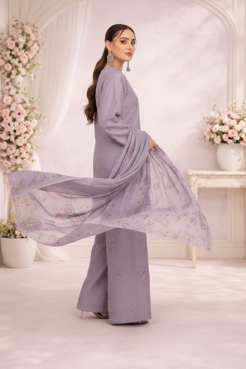 Lavender Bloom — Embroidered Lawn 3-Piece