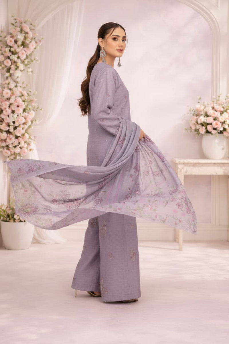Lavender Bloom — Embroidered Lawn 3-Piece