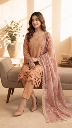 Peach Cutwork — Lawn 3-Piece
